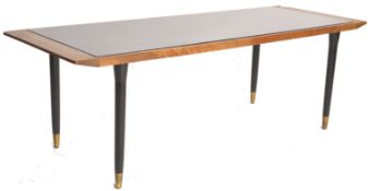 A retro 1950's Atomic / Sputnik large teak wood coffee table having astronomical inspired glass