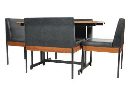 A retro 1970's cafeteria refectory dining table chairs and bench combination suite purportedly