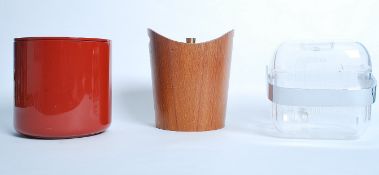 A group of three vintage retro 20th century ice buckets to include a clear example, a cylindrical