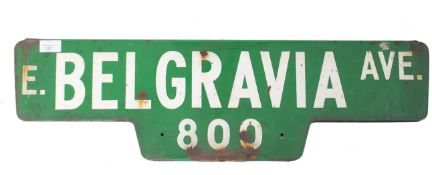 An original retro 20th century American California street sign of metal construction being double