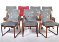 A set of 6 original mid century Danish teak wood dining chairs by Vamdrup Stolefabrik. Raised on