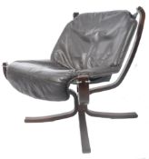 Sigurd Resell - A 1980's vintage falcon chair deigned for Vatne Møbler in brown leather suspended by