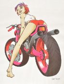 A 20th century large framed and glazed Gorrillaz poster by Jamie Hewlitt entitled ' Dirt Bike '