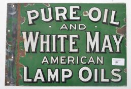 A vintage early 20th century double sided enamel point of sale advertising sign for Pure Oil and