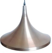 A mid century retro rise and fall pendant lamp light being of space age form and made of polished