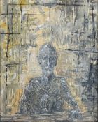 A vintage 20jth century framed abstract oil on canvas painting after Alberto Giacometti (1901-1966).