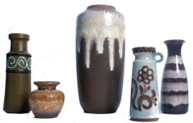 A group of five vintage retro mid 20th century West German ceramic vases of varying height design
