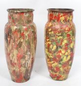 A good pair of handpainted drip glaze abstract copper vases of German construction being handpainted