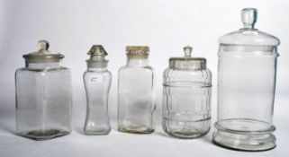 A collection of early 20th shop sweet confectionery glass jars. All of varying shapes and sizes to