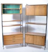 A retro 20th century teak wood and metal modular wall system - sideboard cabinet by Avalon. The