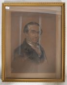 A 19th century pastel charcoal portrait study painting of a gentlemen in Victorian attire being
