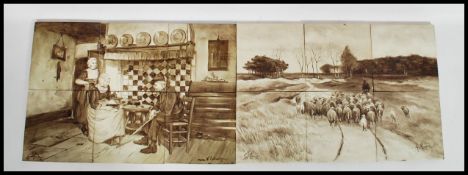 A collection of twelve dutch painted tiles, the tiles consisting of two sets of six each forming a