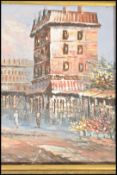 A mid 20th century oil on canvas painting picture of a  Parisienne street scene, the painting