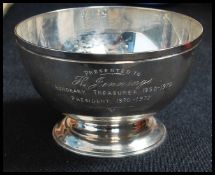A silver hallmarked sugar bowl with inscription reading Lightcliffe Golf Club, Birmingham assay