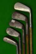 5x assorted irons - makers incl Laurie Auchterlonie mashie, Cochrane Pitcher with a wide sole, and