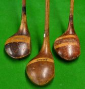 3x good large striped topped drivers to incl St Andrews Golf Co with red fibre face insert, J H