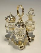 Fine Victorian cricket silver plated cruet - comprising 3 supporting cricket bats, 4x cricket belt
