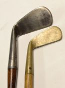 2x Sunday golf walking sticks - fitted with smf iron handles one with brass tip - overall 35