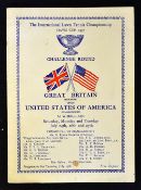 1937 Davis Cup Tennis Final Programme - Great Britain v USA played at Wimbledon from 24th-27th