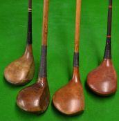 4x assorted large woods to incl Alex Aitken Gullane bull dog spoon, an unnamed persimmon brassie