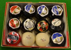 12 various golf balls - 10x wrapped to incl Dunlop 65, Warwick and Spalding Dot - in a Dunlop 65