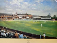 'The Oval' Cricket Ground Print by Alan Fearnley a colour print depicting match play scenes and
