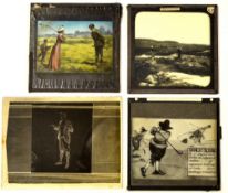 Collection of 4x Victorian golfing glass photograph plates - to incl photograph of players on the
