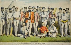 1880 'Famous English Cricketers' Print printed by Willatt & Grover Lithos Nottingham, a colour print
