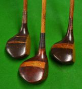 3x good large striped top lofted fairway woods to incl Macgregor with alloy sole plate, an