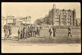 Tom Morris St Andrews golfing postcard - titled 'On the Links, St Andrews-Tom Morris at the Tee'