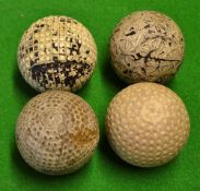 Selection of guttie and rubber core golf balls (4) to incl unnamed square mesh guttie golf ball, The