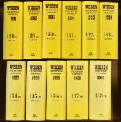 1991-2001 Wisden Cricketers Almanacks - all hard backs c/w dust jackets c/w Wisden Index book