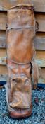 Full leather medium-size golf club bag fitted with the original travel hood, c/w integral side