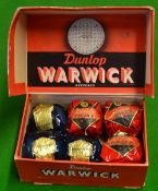 Early Dunlop Warwick hinged golf ball box and wrapped golf balls to incl containing 3x Dunlop