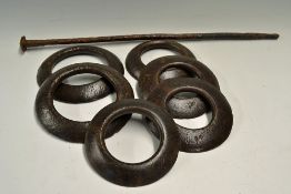 6x Various Weighted Iron Quoits complete with iron spike, ready to play in summer