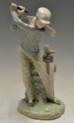 Fine Lladro handmade bone china golfing figure - overall 9.5