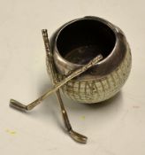 Scarce Guttie golf ball inkwell c.1890's - c/w Birmingham silver hallmarked (1899) rim, striker