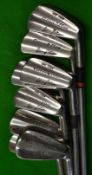 8x Henry Cotton stainless blade irons by George Nicoll of Leven with brown Chamois grips numbers 3-