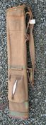 Bryant Makers leather and canvas oval shaped golf club bag with ball pocket, leather tee holder,