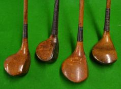 4x assorted woods to incl Robert Forgan Crown Model spoon, Alec Watson Renouf driver, Jas Bradbeer