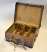 Leather and brass cornered cartridge magazine for 200 - retaining 2/3 wooden divisions, c/w the