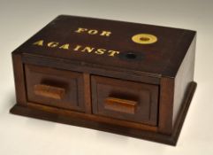Golf Club mahogany ballot box - c/w two draws overall 4.75 x 11.5 x 8.25