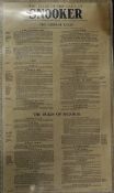 1947 The Rules of The Game of Snooker Poster authorised by the Billiards Association & Control