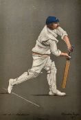 3x Albert Chevallier Tayler Cricket Original Lithographs featuring G. H. Hirst, A. Maclaren, and