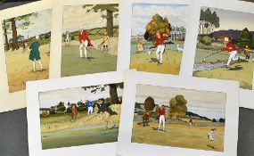 Elliott, Harry (After) SET OF 6 AMUSING COLOURED GOLFING PRINTS OF VICTORIAN GOLFERS PLAYING