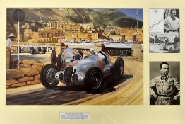 1937 Monaco Grand Prix signed winners display mounted with 2x signed motor racing drivers