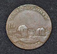 1795 Suffolk Lowestoft Token of Robert Peach bathing machines & Fishing, obverse a Sherringham boat,