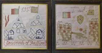 WWI Souvenir Embroidered Cloths including 'Souvenir of 1915 Dardanelles' depicts central cannon
