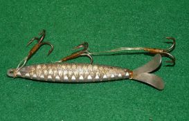 LURE: Ex rare early glass lure bait with German silver mount plate, 3.5