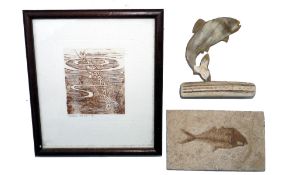 ORNAMENTS: (3) Prehistoric fish Fossil in stone 5